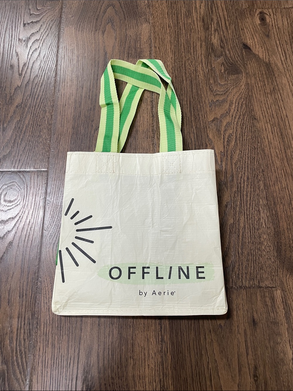 aerie Cream Tote with Green Striped Handles